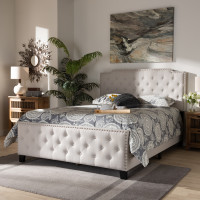 Baxton Studio Marion-Beige-Full Marion Modern Transitional Beige Fabric Upholstered Button Tufted Full Size Panel Bed